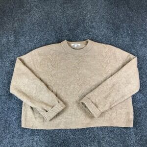 Madewell Alpaca Cropped Sweater Womens Small Beige Wool Crewneck Cable Knit